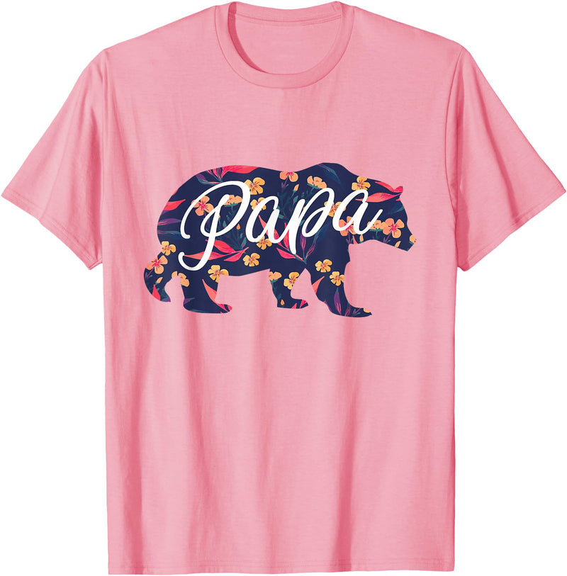 Bahaa's Tee Best Daddy Ever, I Love You Dad, Floral Papa Bear Graphic T-Shirt - Pink