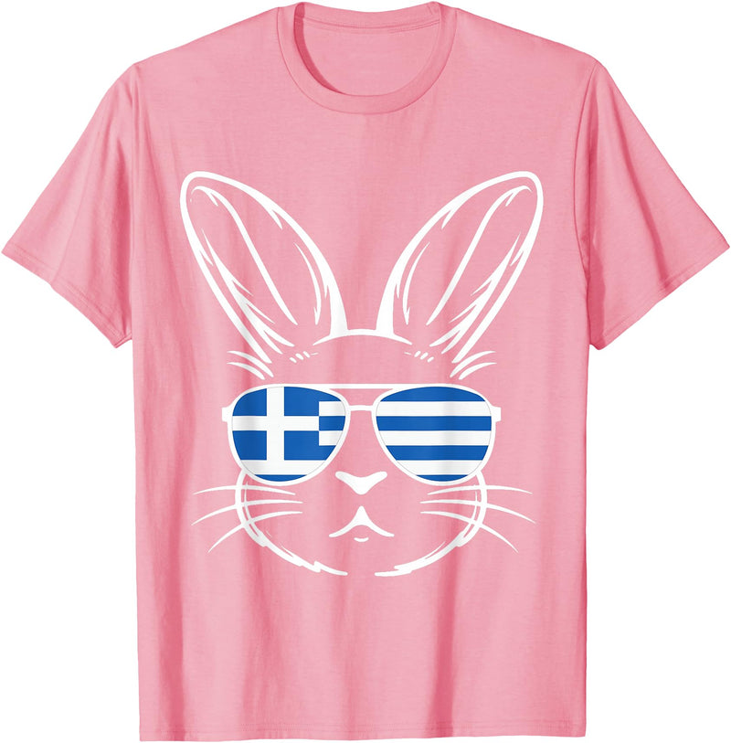 Greek Flag of Greece Orthodox Easter Rabbit Greek Easter T-Shirt in Pink