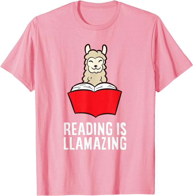 The Llama And Alpaca Lover Funny Llama Lover Reading Is Llamazing Bookworm Llama T-Shirt - Pink