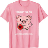 Cute Chinese Zodiac Lunar New Year Tees Year of The Pig Chinese Zodiac Lunar New Year T-Shirt - Pink