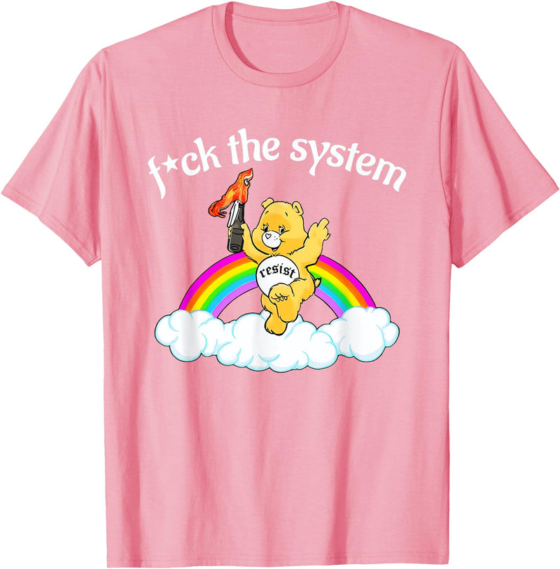 Fck The System Funny Bear Quote Fck The System Funny Bear Design T-Shirt - Pink
