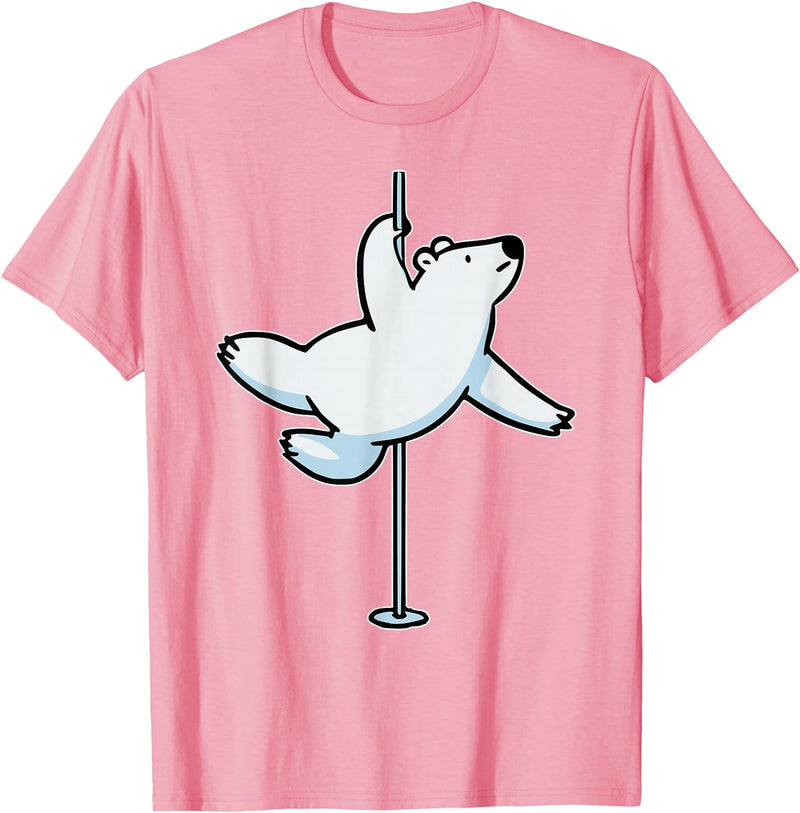 Fun Polar Bear Lover Humor Bear Dancer Stylish Tee Funny Polar Bear Pole Dancer Animal Cute Cool Dancing Joke T-Shirt - Pink