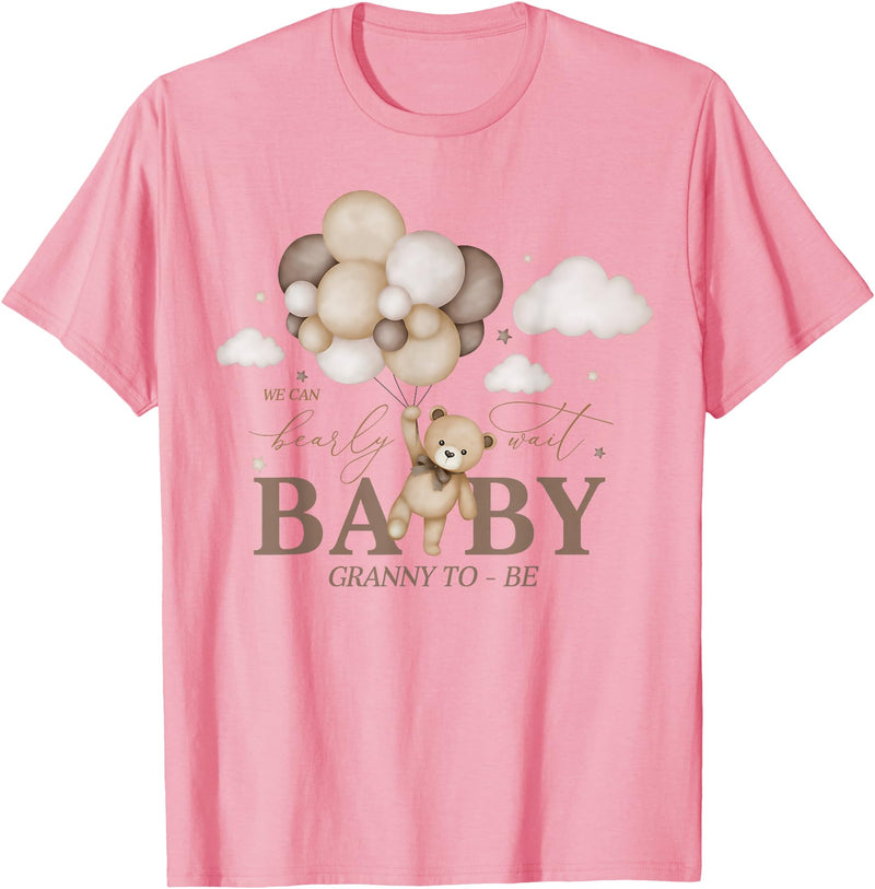 Cute Bearly Wait Baby Shower Bear Matching Family Granny We Can Bearly Wait Baby Shower Bear Family Matching T-Shirt - Pink