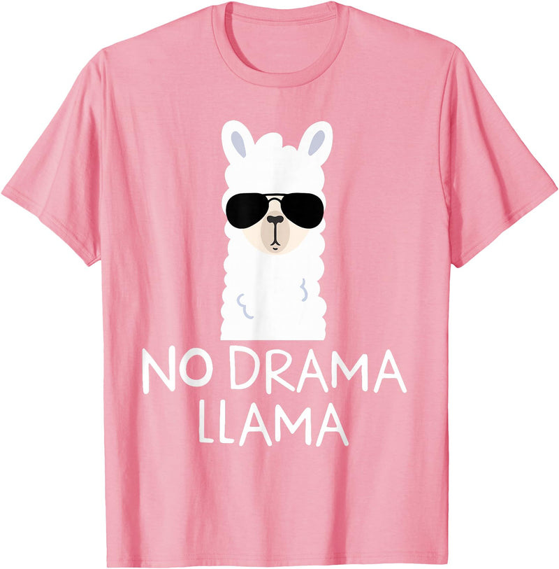 No Drama No Pob-Llama Alpaca Gifts No Drama Llama Alpaca with Sunglasses Llama Lovers Gift T-Shirt - Pink