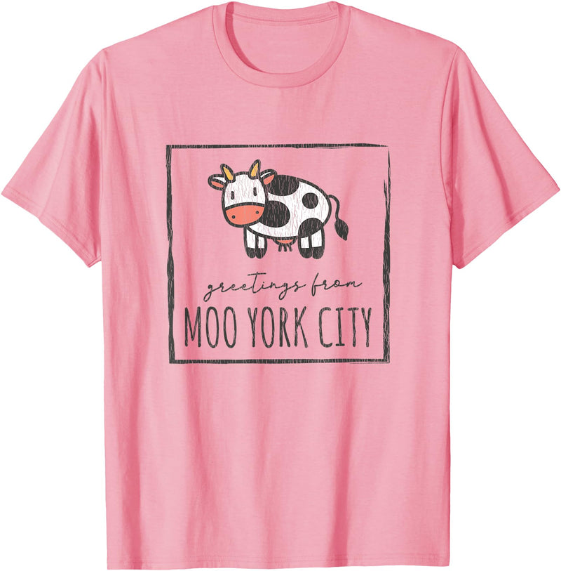 Grüße aus Moo York City - Lustiges Kuhmotiv Greetings from Moo York City - Funny Cow Motif with Saying T-Shirt - Pink