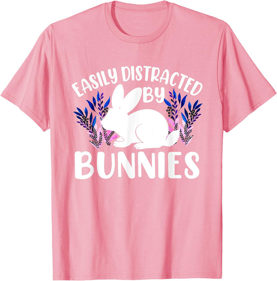 Easily Distracted by Bunnies - Rabbit & Bunny T-Shirt in Pink