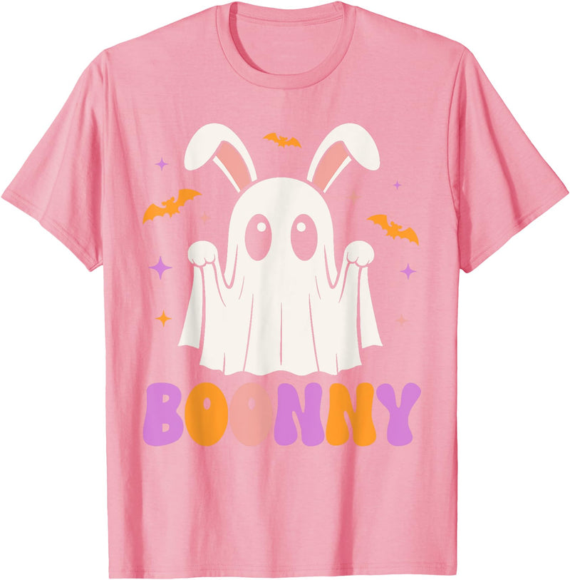 Boonny, Spooky Bunny Ghost Pun, Rabbit Halloween Costume T-Shirt in Pink