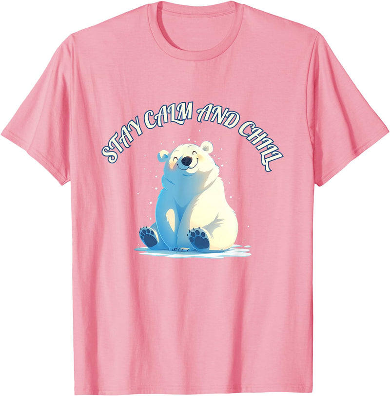 Relaxing Stress Free Designs Stay Calm Chill Out Polar Bear T-Shirt - Pink