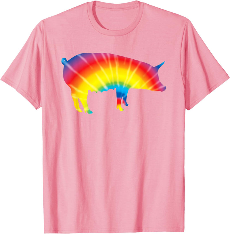 Cool Domestic Pig Lover Funny Warthog Gift Designs Tie Dye Pig Rainbow Print Boar Pork Swine Hippie Peace Gift T-Shirt - Pink
