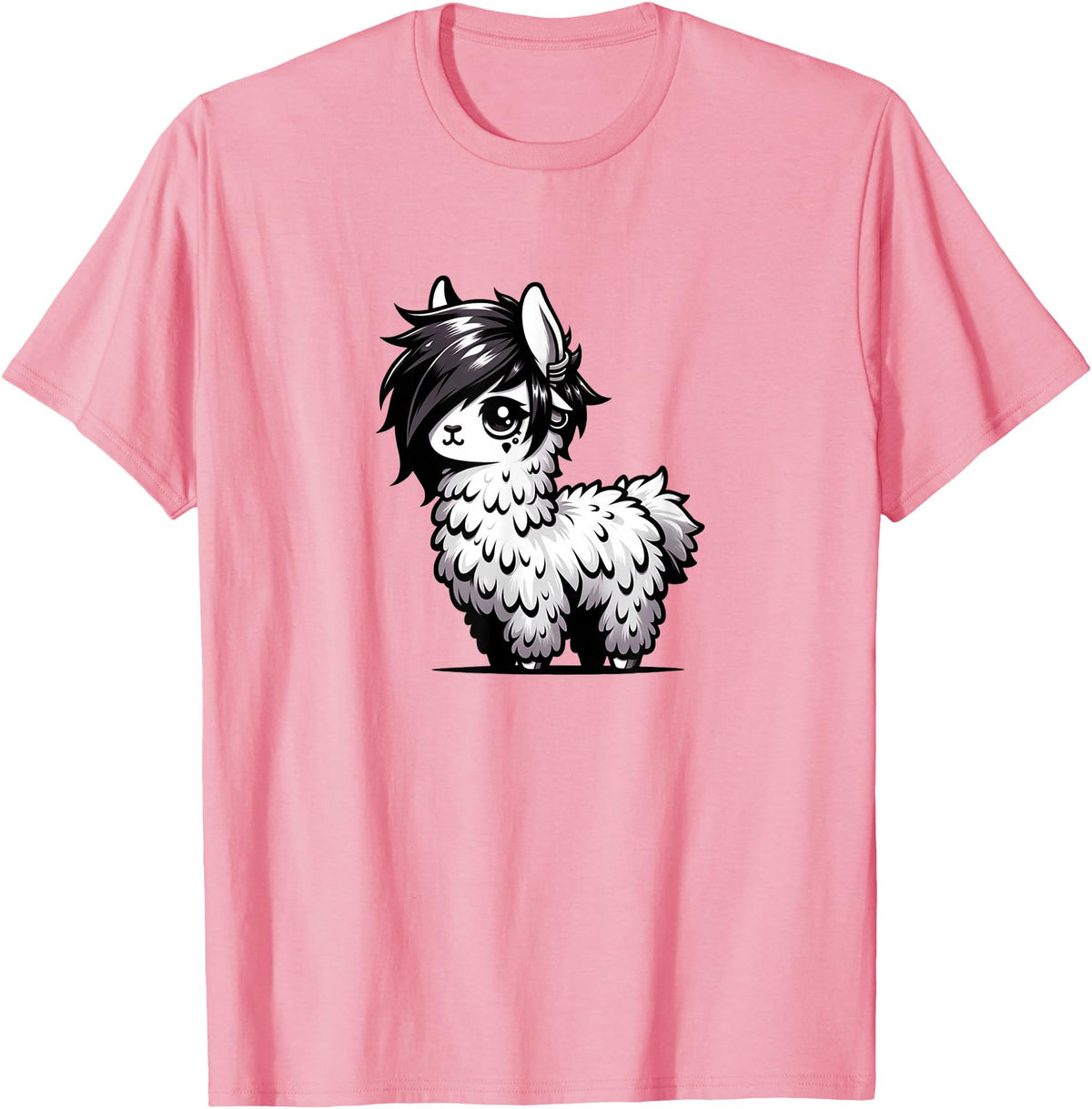 Emo Llama Tees Cute Emo Llama Kawaii Kids Boys Girls T-Shirt - Pink
