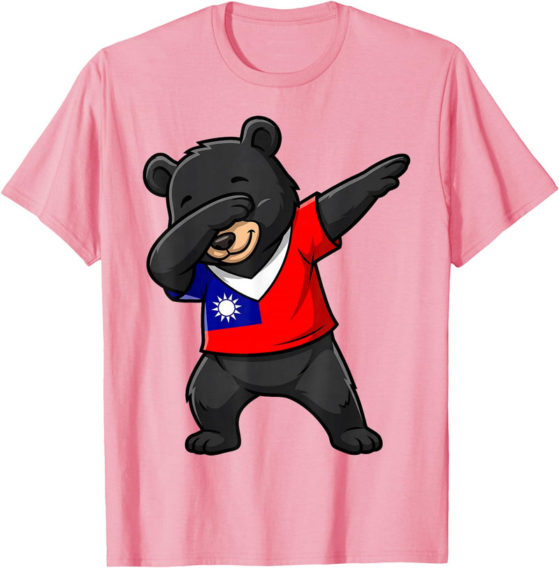 Taiwan Dabbing Bear Flag Tees Taiwan Formosan Bear Dab Pose T-Shirt - Pink