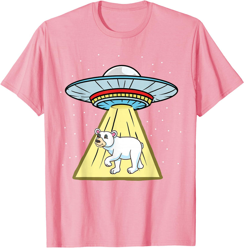 UFO Abduction Cute Polar Bear T-Shirt - Pink