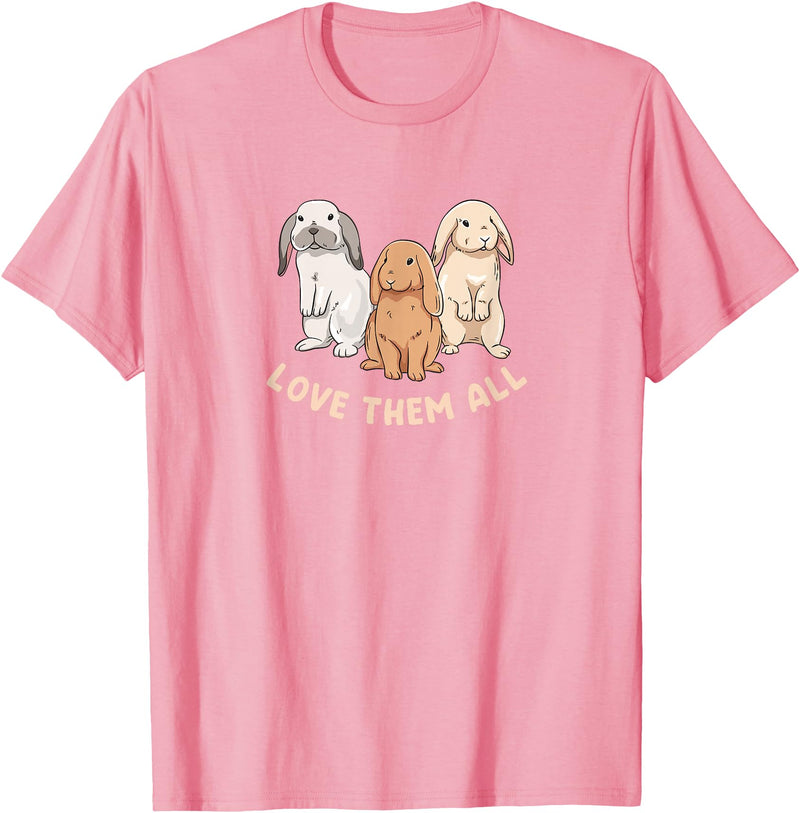 3 Cute Lop Bunnies Love Design for Bunny Owners T-Shirt in Pink