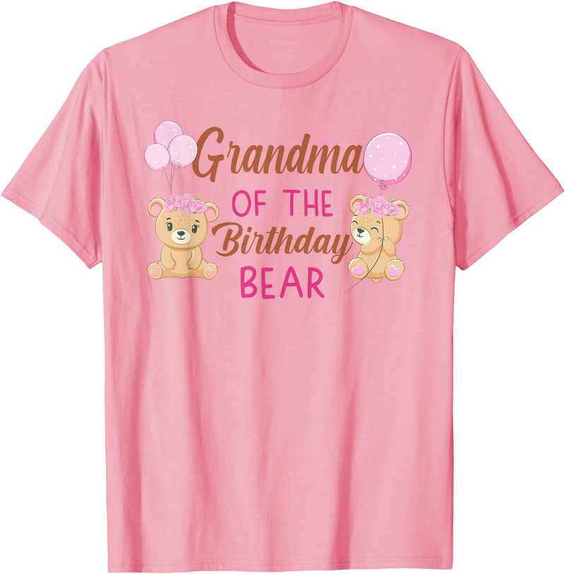 Family Birthday Bear Gifts Grandma of The Birthday for Girl Bear 1st Birthday Party T-Shirt - Pink