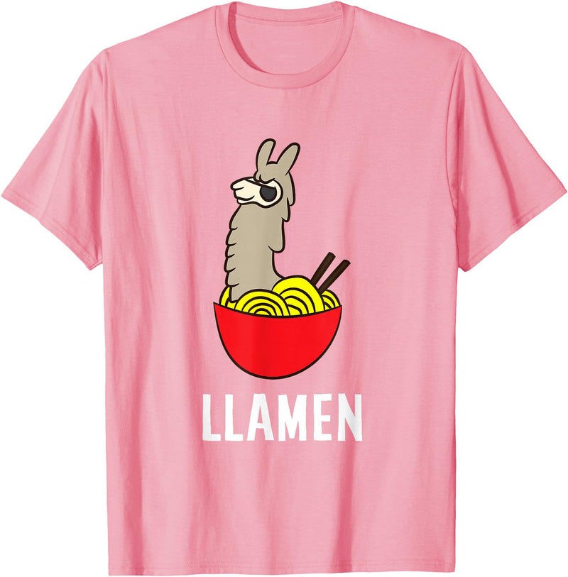 Funny Llama And Alpaca Gifts Funny Llama LLamen Noodles Chinese Food Llama T-Shirt - Pink
