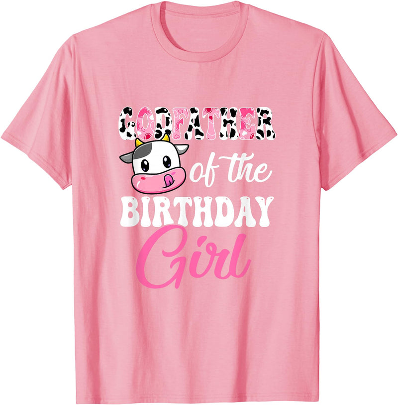 Vintage Retro Birthday Godfather Of The Birthday Girl Farm Cow 1St Birthday Girl T-Shirt - Pink
