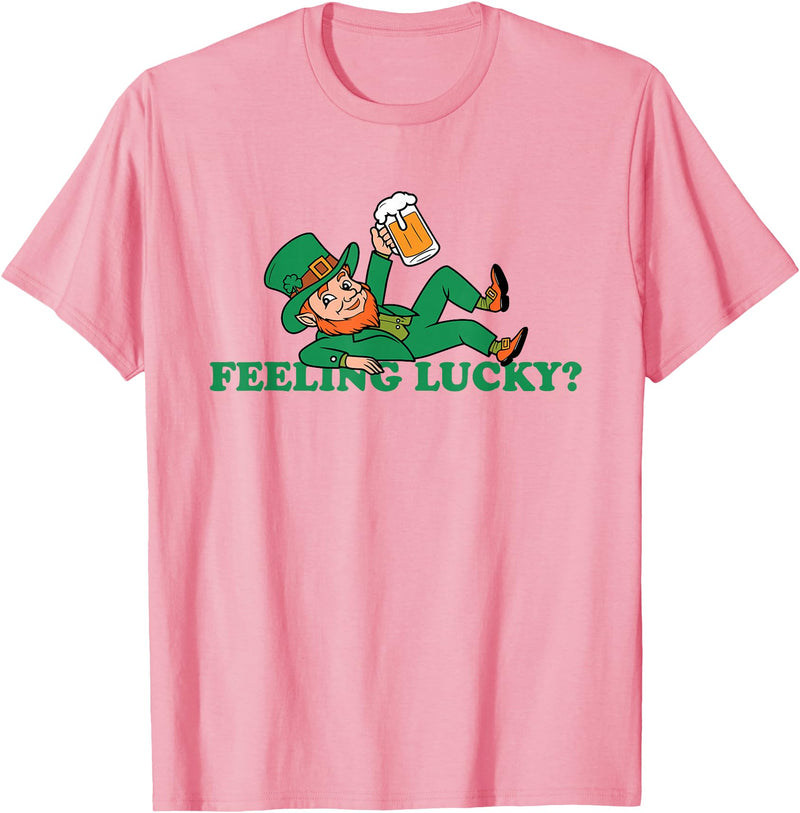 St. Patrick's Day Lucky Tee Leprechaun Feeling Lucky St Patrick's Day T-Shirt - Pink
