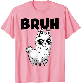 Bruh Llama Sunglasses by LazyPanda Bruh Llama Funny Alpaca Llama Boys Kids Girls Trendy Graphic T-Shirt - Pink
