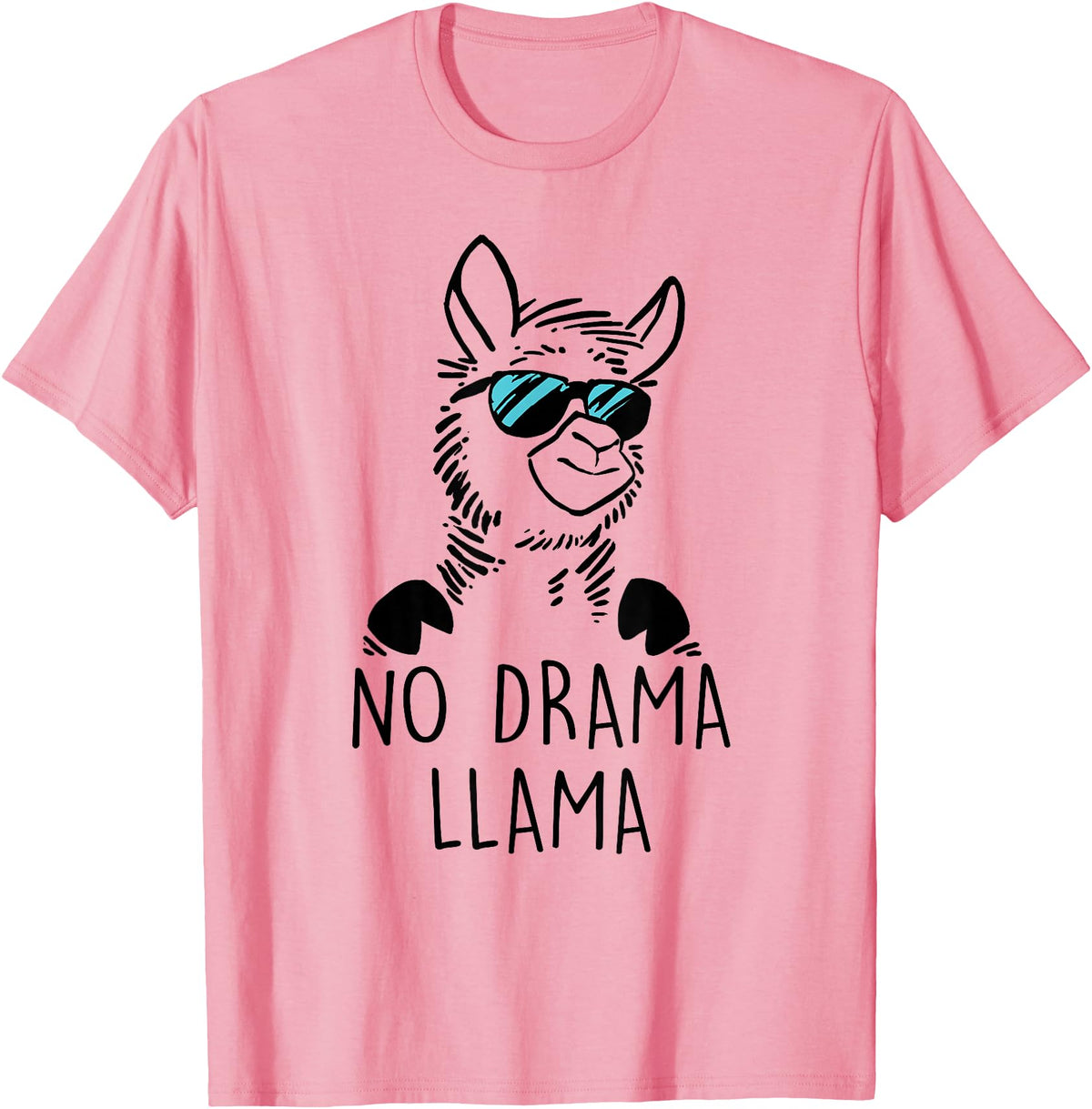 Pretees No Drama Llama Graphic Funny Llama T-Shirt - Women's Adult Unisex-Adults Grey Small Classic Fit Crew Neck Short Sleeve - Pink