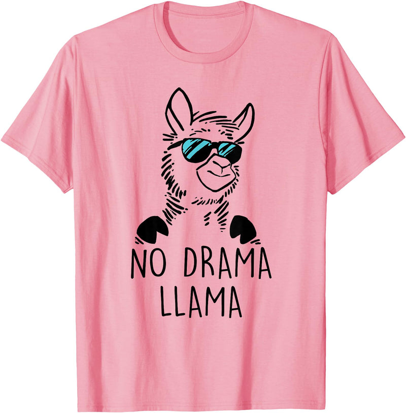 Pretees No Drama Llama Graphic Funny Llama T-Shirt - Women's Adult Unisex-Adults Grey Small Classic Fit Crew Neck Short Sleeve - Pink