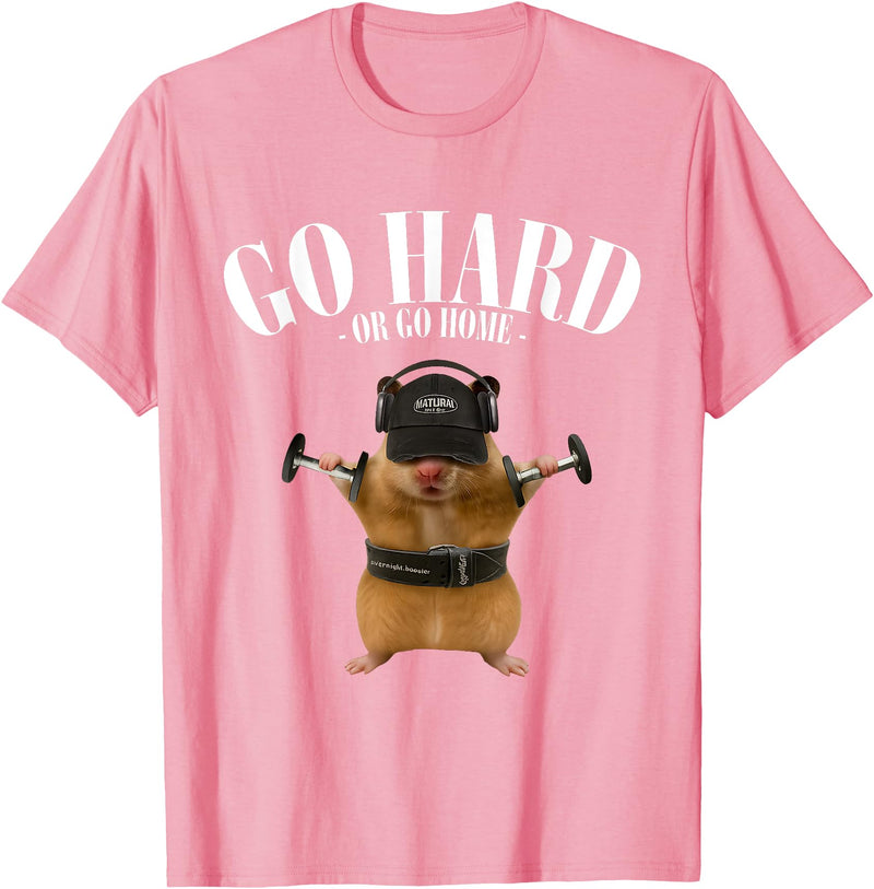 Hamster Deadlift Training Funny Cute Rat Weightlifting Meme T-Shirt - Pink