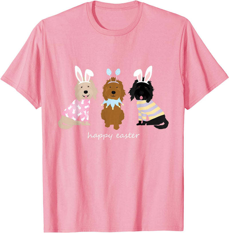 Happy Easter Goldendoodle Dogs Cute Golden Doodle Bunny T-Shirt in Pink