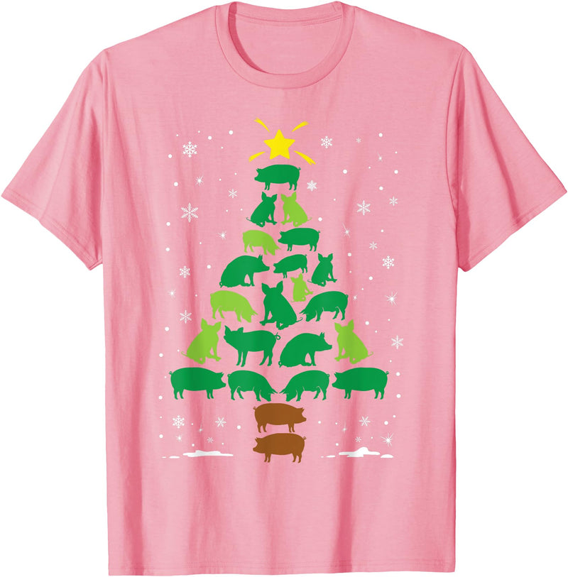 The Holiday Family Christmas Tree Gift Co Pig Lovers Pet Farmer Holiday Family Matching Christmas Tree T-Shirt - Pink