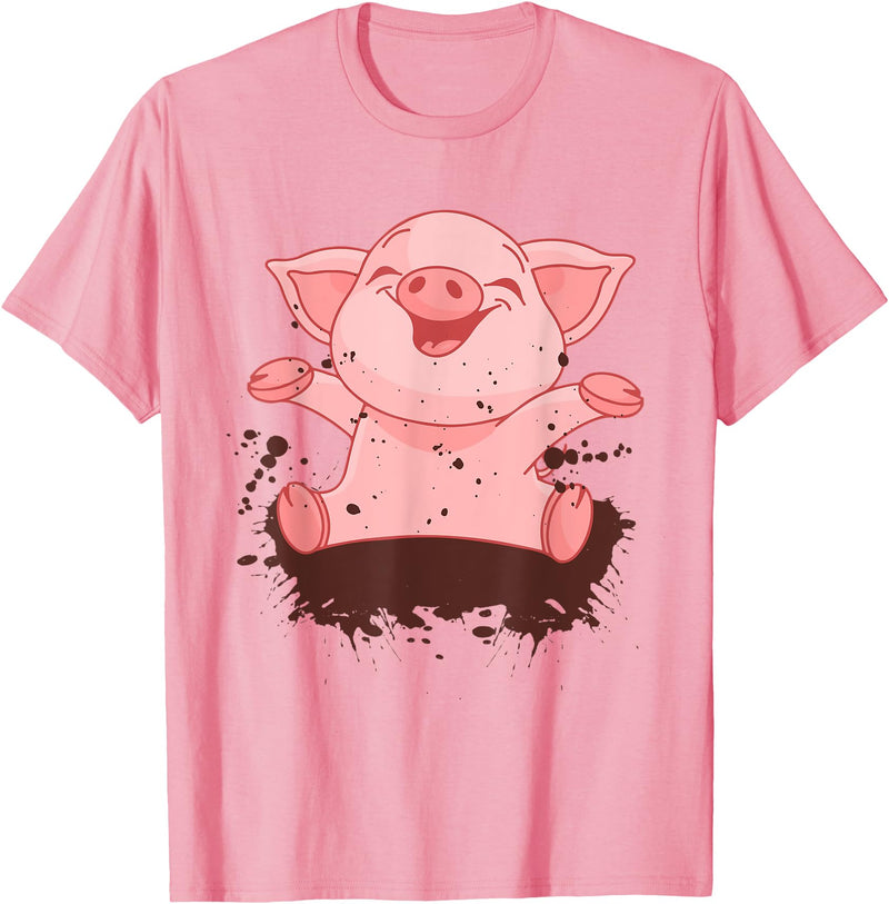 Happy Pig Playing In The Mud Animal Lover Costume Happy Pig Playing In The Mud Funny Animal Lover Costume T-Shirt - Pink