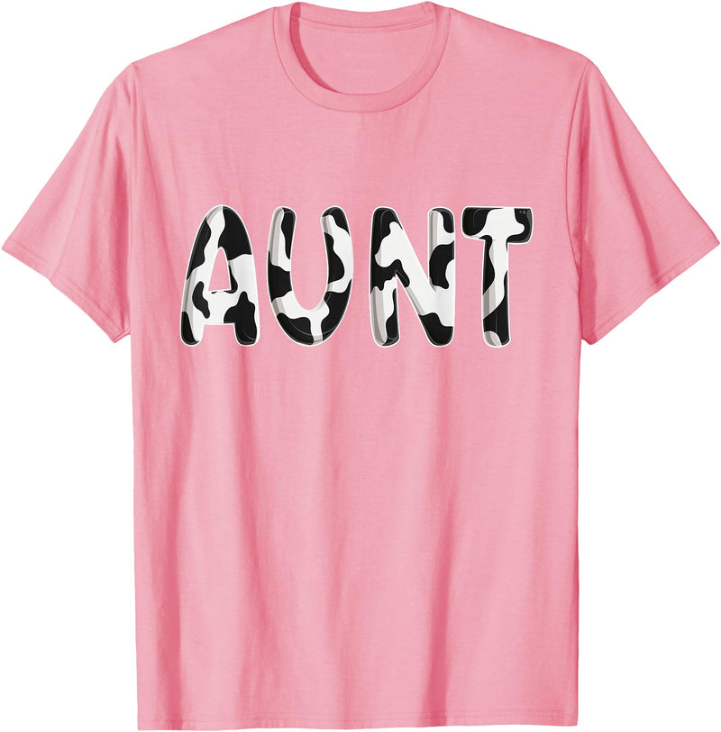 Cow Pattern Print Family Matching Birthday Shirts Cow Aunt Birthday Family Matching Mothers Day Boy Girl Farm T-Shirt - Pink