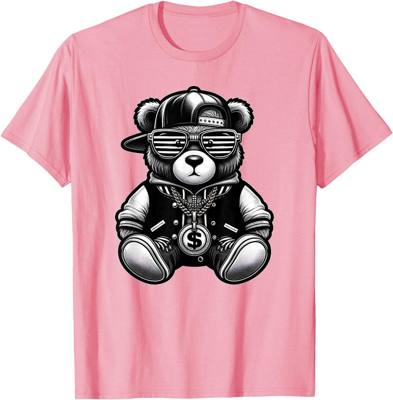 Teddy Bear Hip Hop Lovers Men Women & Kids Funny Hip Hop Teddy Bear 90s Graffiti Art Rap Lover Gangsta T-Shirt - Pink