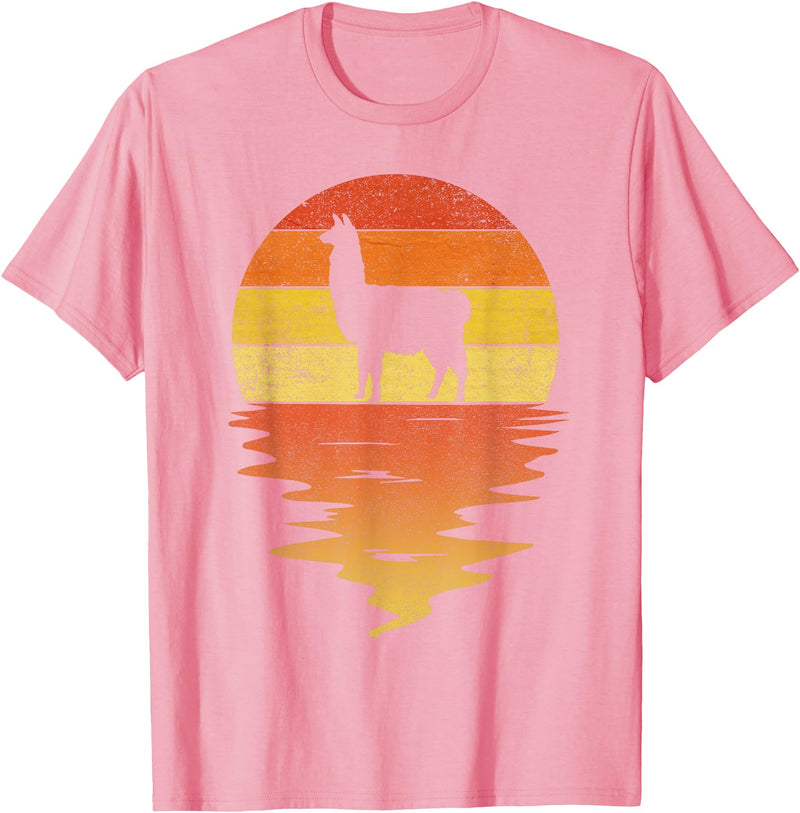 TrendyPull Silhouette Retro Vintage Style Gifts Llama shirt retro sunset 70s vintage Llama T-Shirt - Pink