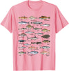 Botanical Chart Apparel Co. Vintage Fish Identification Chart Fishing T-Shirt - Pink