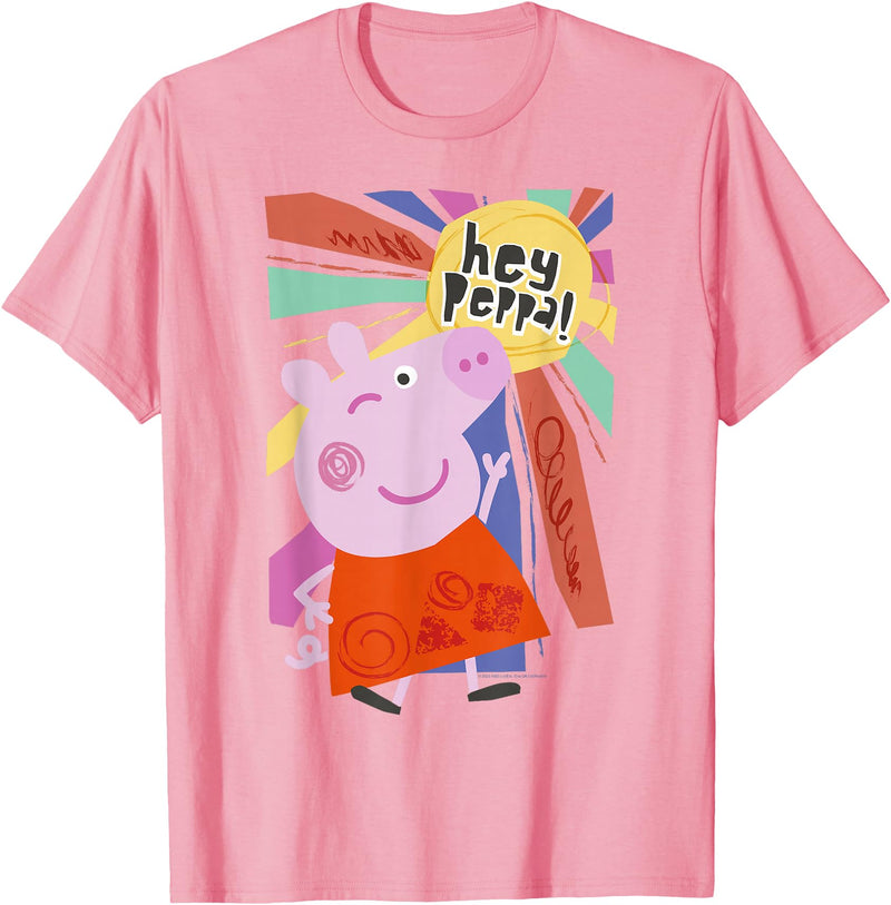 Peppa Pig Hey Peppa Colorful Sunshine Striking Pose Portrait T-Shirt - Pink