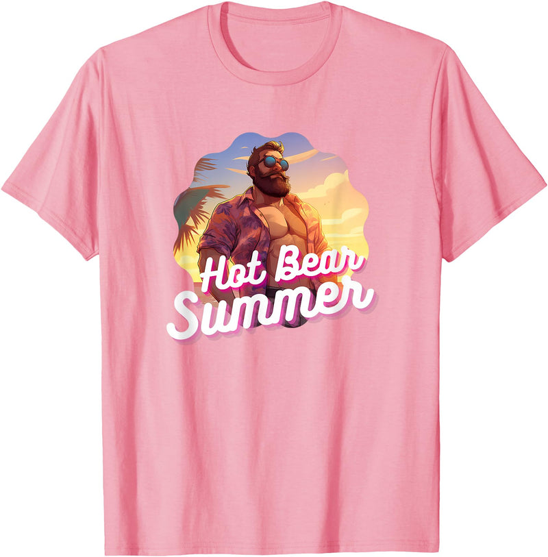 Bear & Cub Chaser Pride Community Co. Hot Bear Summer - Bear & Cub Gay Pride LGBT Bear Gay Daddy T-Shirt - Pink