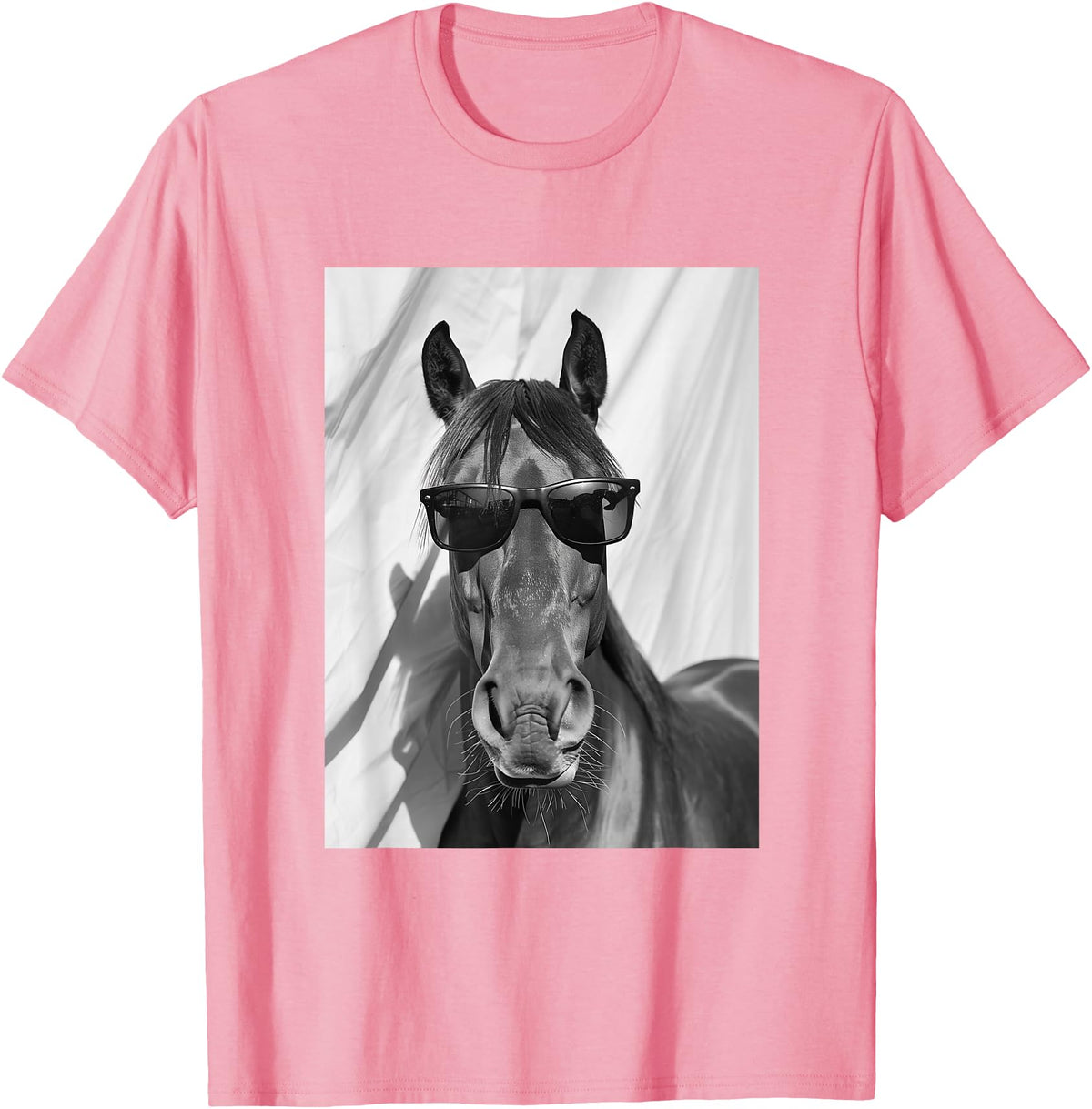 Funny Animal Photography Clothing Co. Cute Horse with Sunglasses Farm Animal Photo Booth T-Shirt - Pink