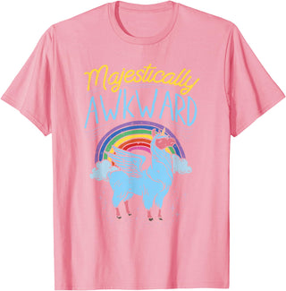 Llama Queen Birthday Party Gift Majestically Awkward Funny Llamacorn Llama Unicorn Rainbow T-Shirt - Pink
