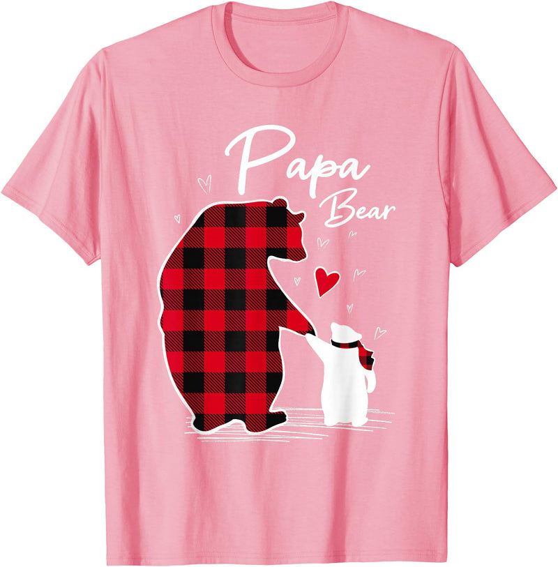 Family Bear Matching Christmas Buffalo Plaid Papa Bear Christmas Pajama Red Buffalo Plaid T-Shirt - Pink