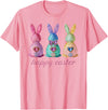 Funny Three Bunnies Rabbit Eggs Happy Easter Trendy Sparkly T-Shirt in Pink