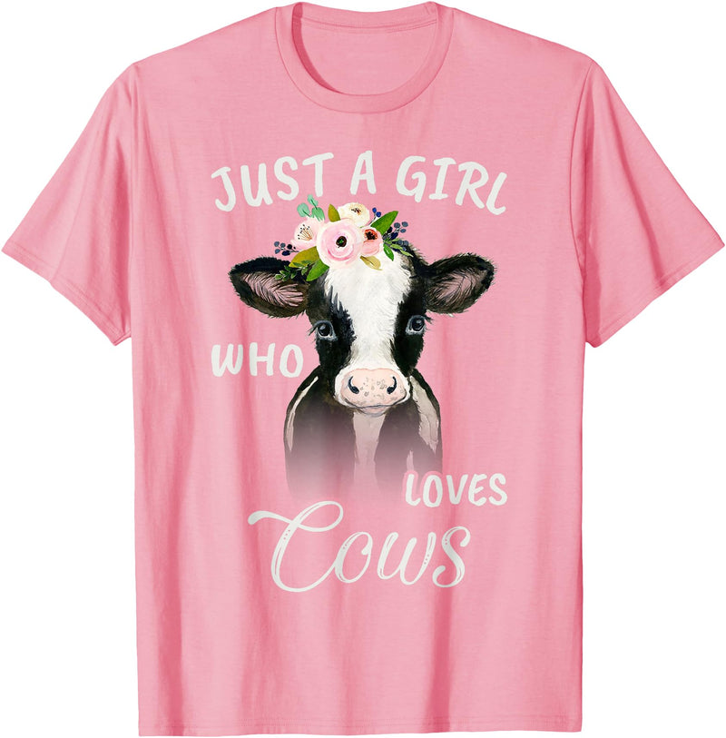 TeePrincess Funny Gift Watercolor Just A Girl Who Loves Cows T-Shirt - Pink