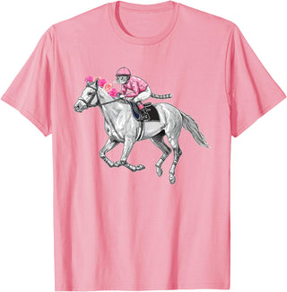Racehorse and Cat Racer Derby Horse Racing Cat Jockey Funny Race Equestrian Humor T-Shirt - Pink