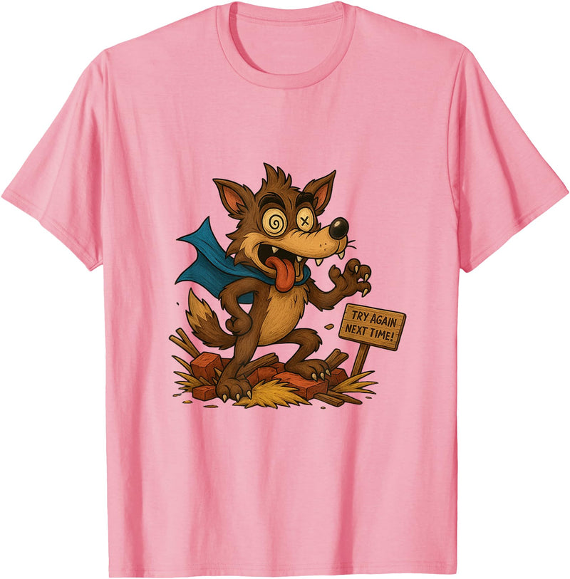 Three Hero Pigs Storytime Legends Bad Wolf in personalized costume 3 Pigs on the back T-Shirt - Pink