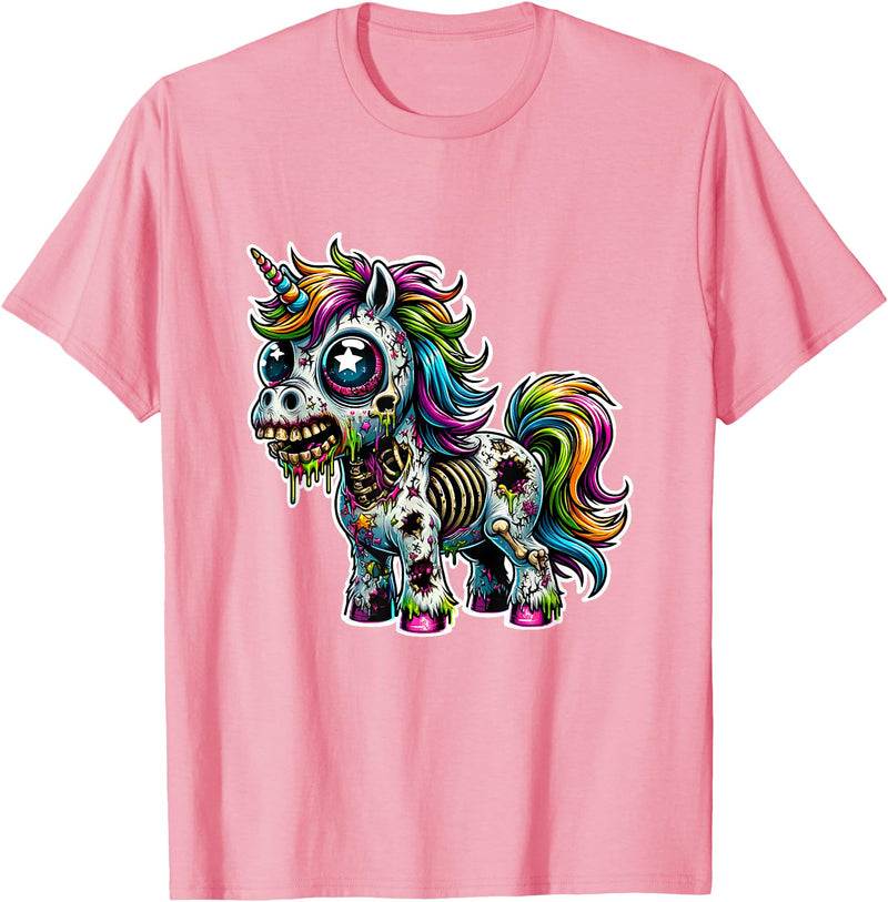 Cool Zombie Horror and Halloween Designs Scary Zombie Unicorn Scary Halloween Horror Monster Design T-Shirt - Pink