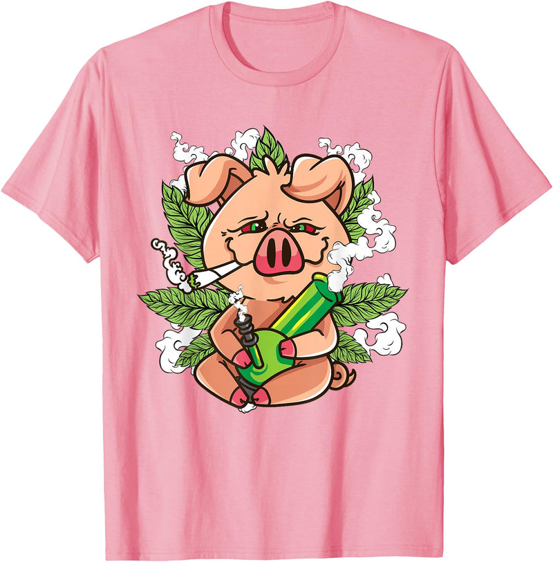 Weed Lover Gifts Funny Pot Smoker Gifts Pig Lover Pig Smoking Joint Holding Weed Bong Pig Marijuana T-Shirt - Pink
