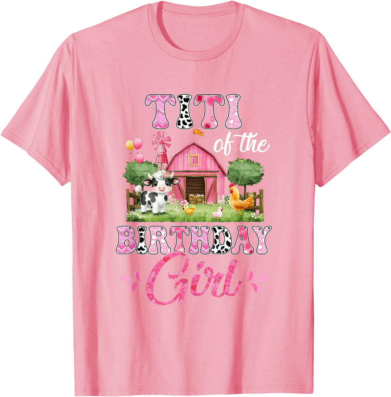 Cow First Birthday Girl Family Titi Of The Birthday Girl 1St Birthday Cow Farm Family T-Shirt - Pink
