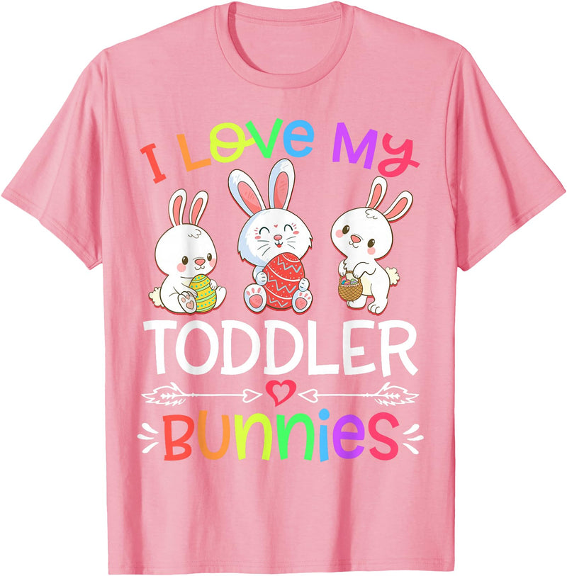Funny I Love My Toddler Bunnies Teacher Easter Bunny Egg T-Shirt in Pink