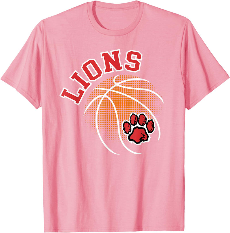 LIONS TEES CO Lions Basketball Red Lion Pride School Spirit Lion Mascot T-Shirt - Pink