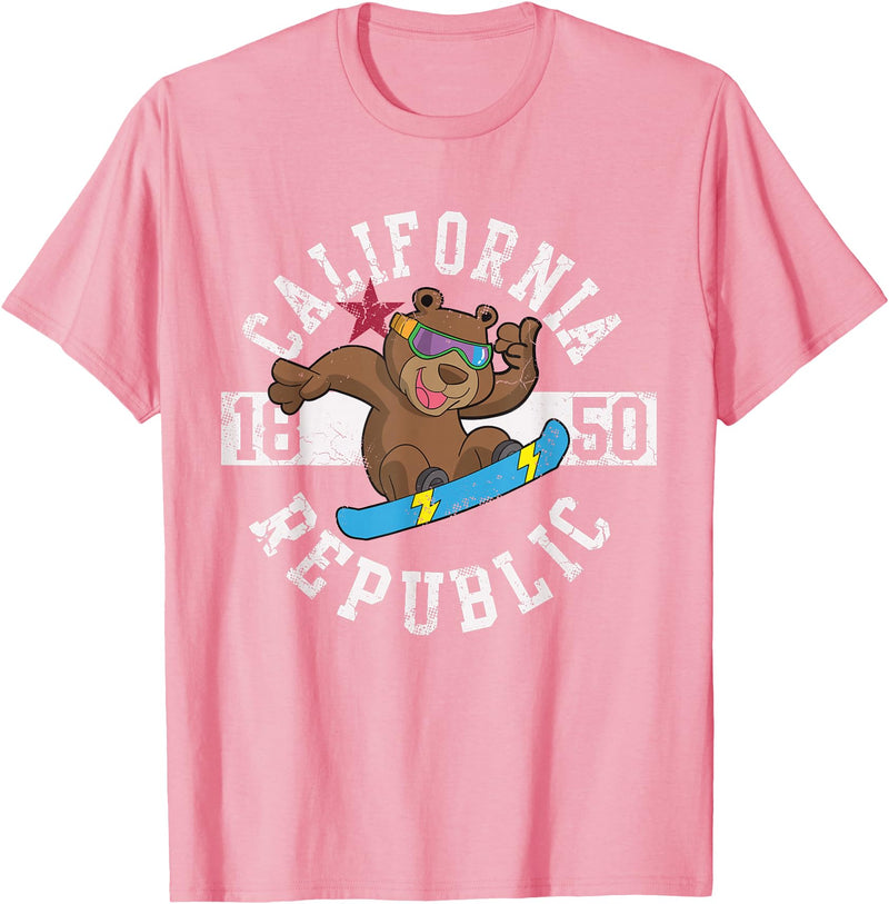 California Gift Kids Boys Girls Men Women Mom Dad California Republic Bear Snowboarder Snowboarding Snowboard T-Shirt - Pink