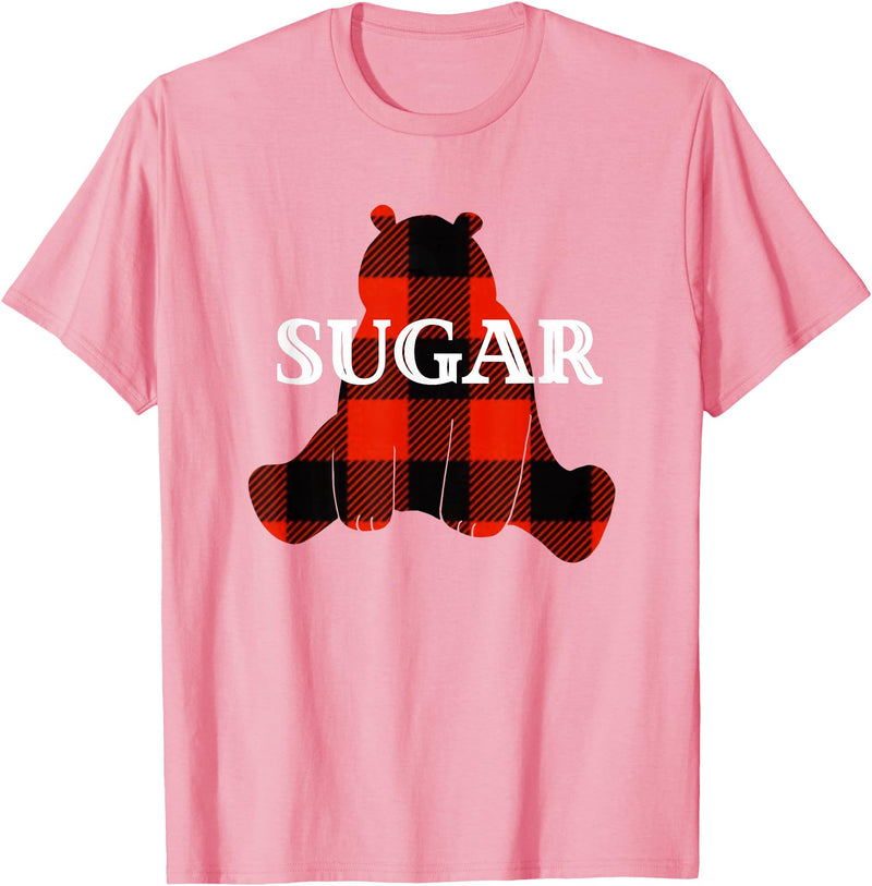 Buffalo Plaid Bear Designs Sugar Nickname Bear Buffalo Plaid Design T-Shirt - Pink