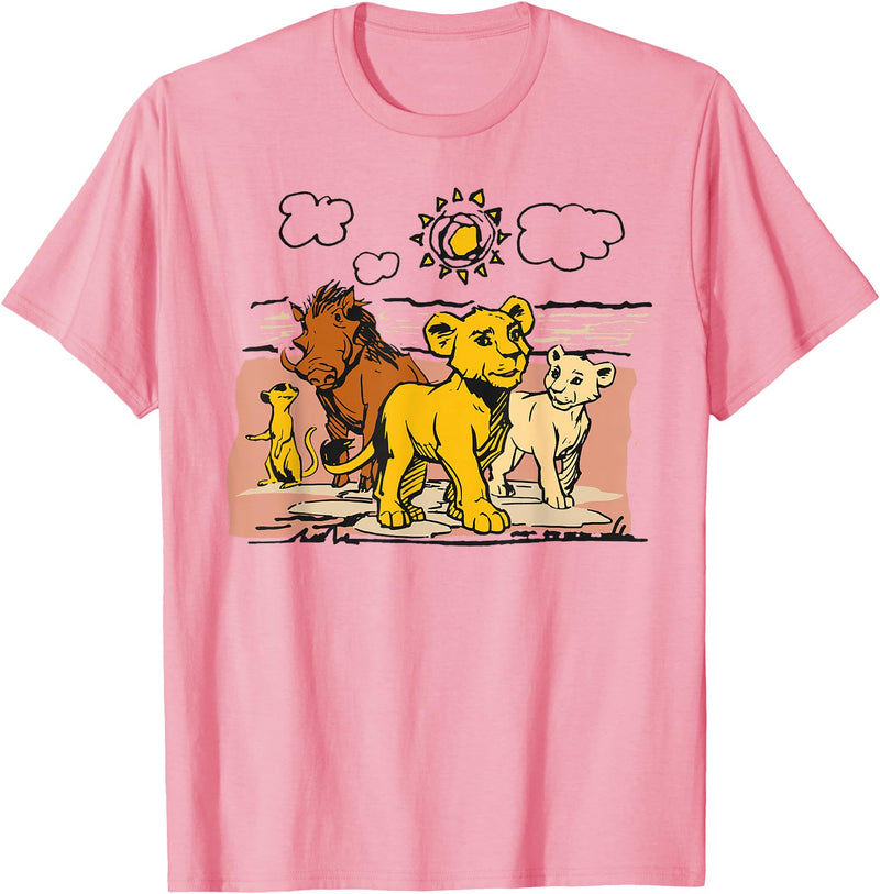 Disney The Lion King Live Action Sketched Group Portrait T-Shirt - Pink