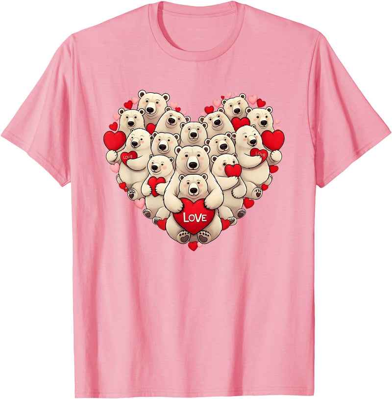 Cute Polar Bear Lovers Valentine Costume Women Men Funny Polar Bear Heart Valentine Polar Bear Womens Mens Kids T-Shirt - Pink